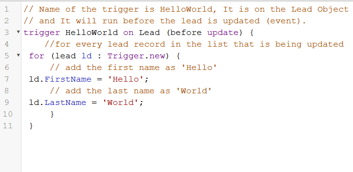 Hello World Salesforce Apex Trigger