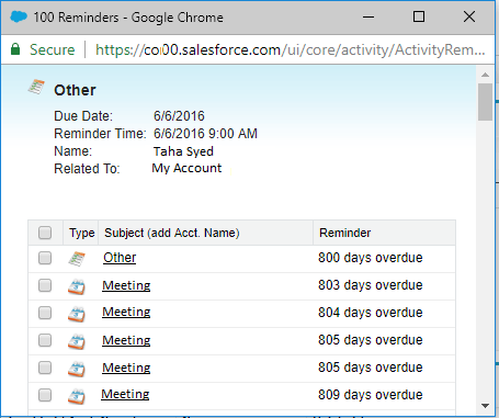 Activity Reminders Salesforce